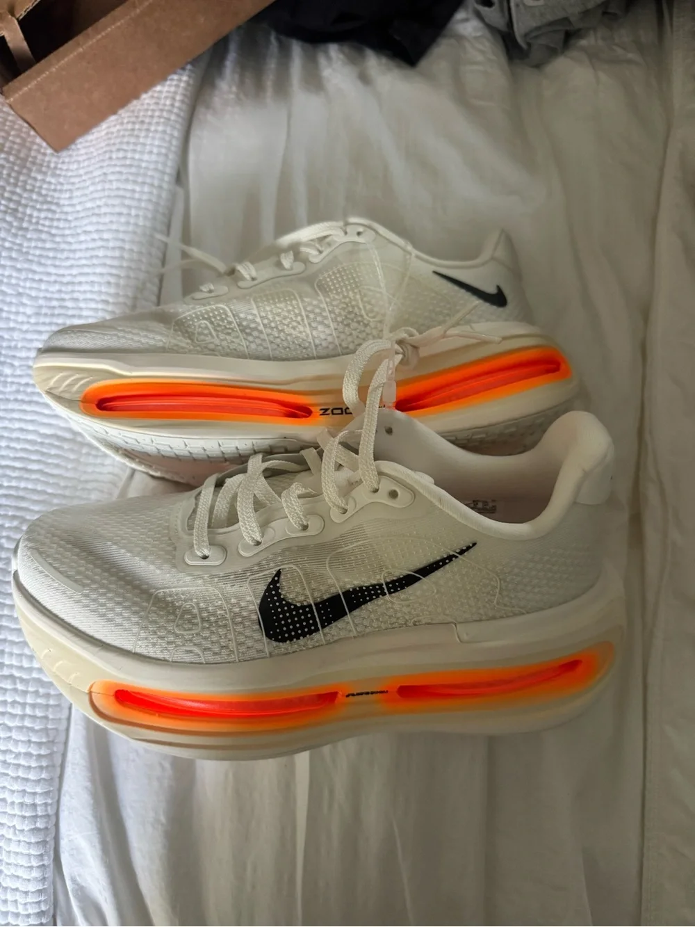Nike White Athletic Shoes with Black Swoosh and Orange Accent Men 5.5/Women 7